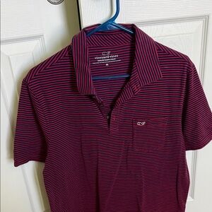 Vineyard Vines Men’s Red and Navy Striped Edgartown Polo